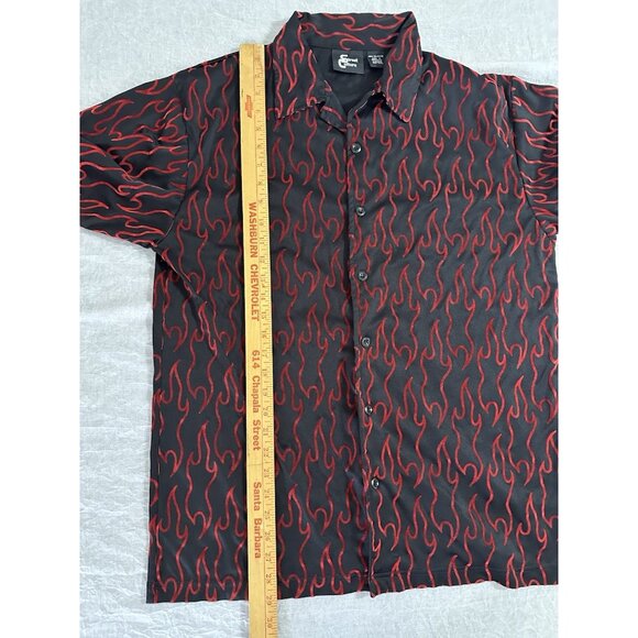 Street Culture Vintage Men's Button Shirt Black Red‎ Flame Size Large L Collar - Picture 4 of 5